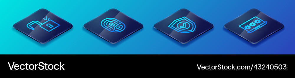 Set isometric line shield with check mark open Set isometric line shield with check mark open vector image