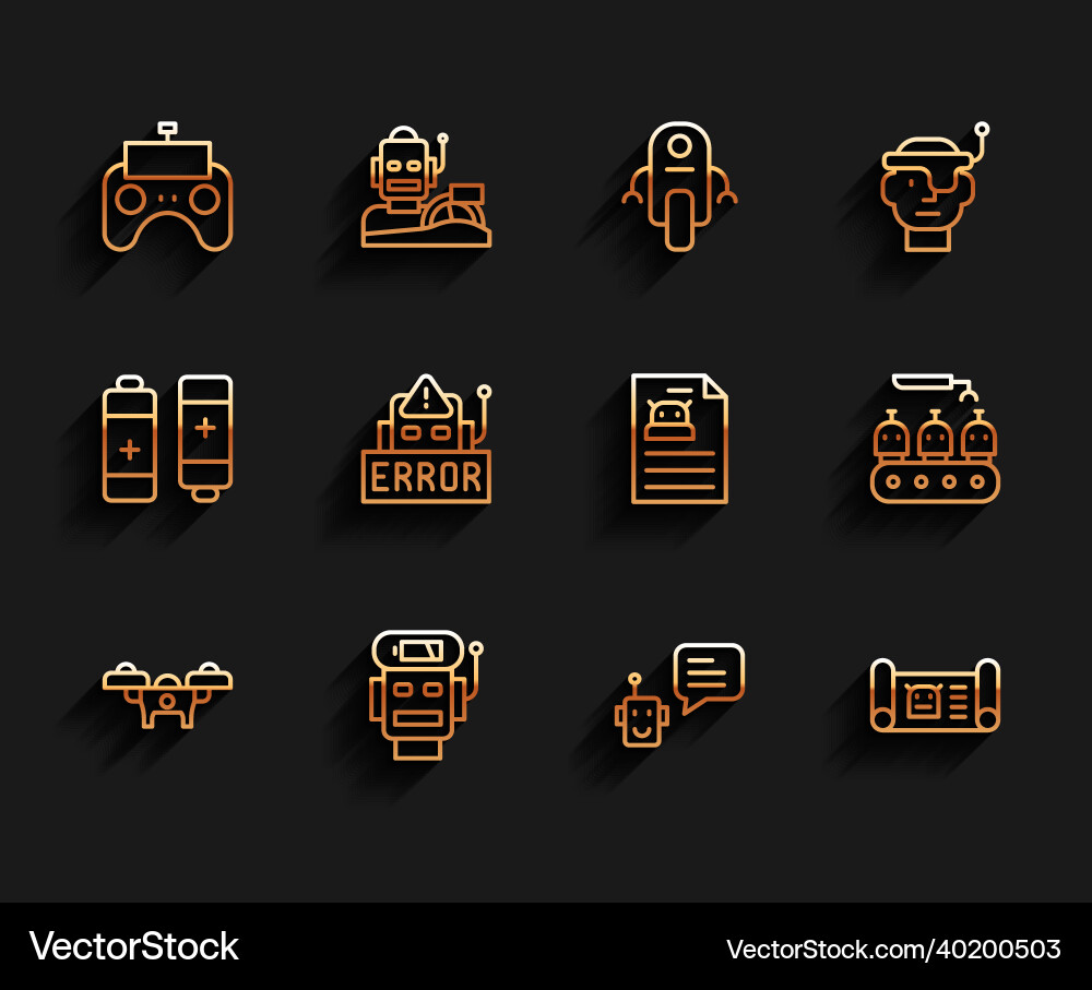 Set line drone robot low battery charge remote Set line drone robot low battery charge remote vector image