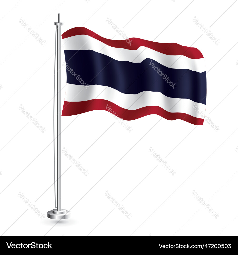 Thai Flag Wave on Flagpole Vector Image