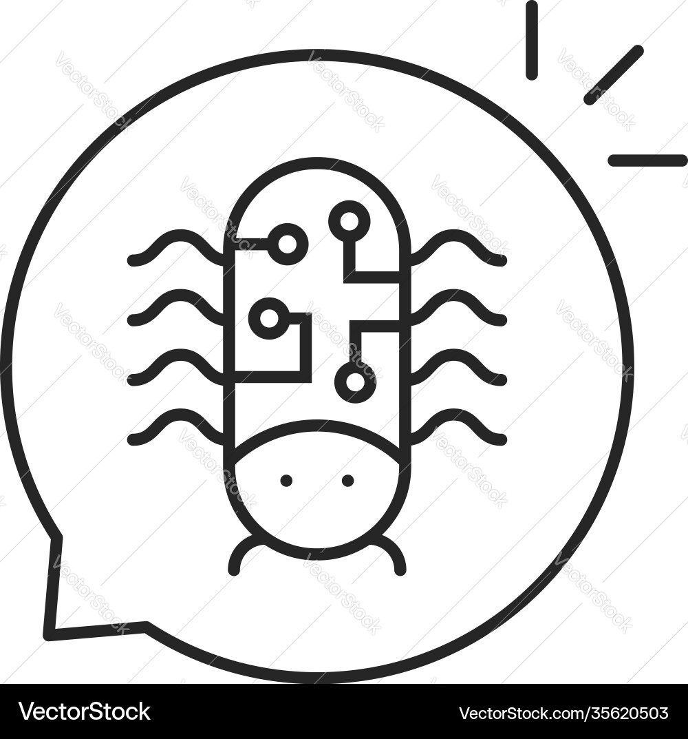 Thin line popup message with bug Thin line popup message with bug vector image
