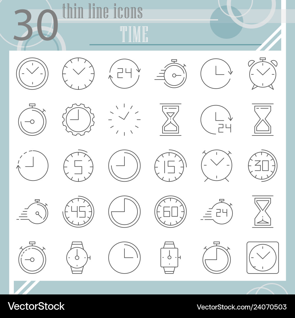 Time thin line icon set clock symbols collection vector image