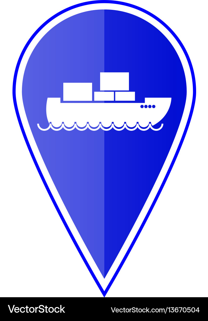 Blue map pointer with cargo ship Blue map pointer with cargo ship vector image