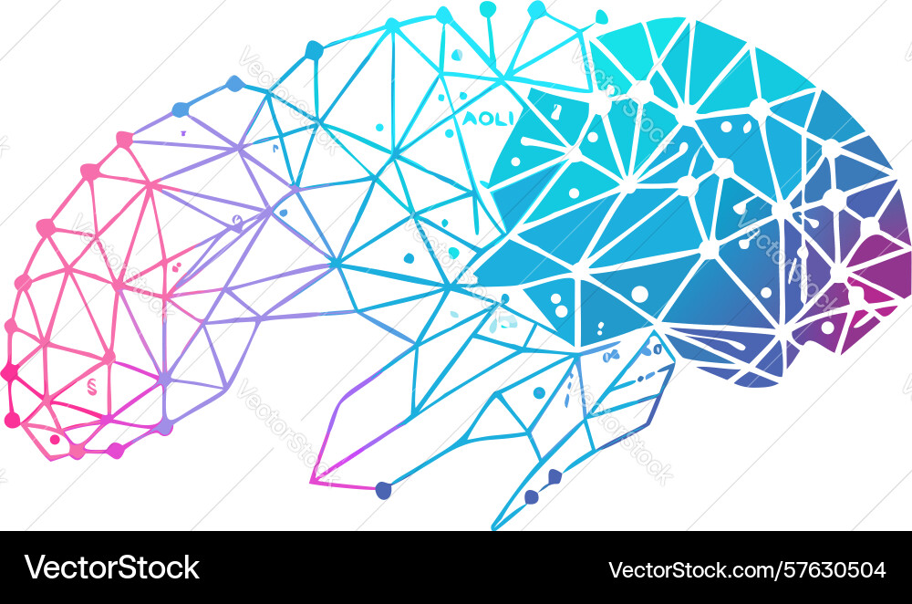 Brain with geometric network abstract design vector image