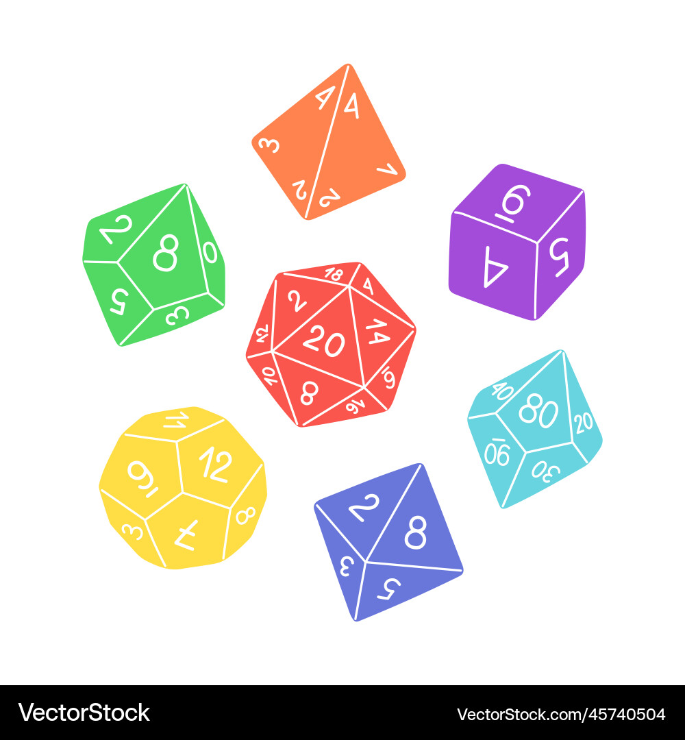 D8 d10 d12 d20 dice for board games rpg set D8 d10 d12 d20 dice for board games rpg set vector image