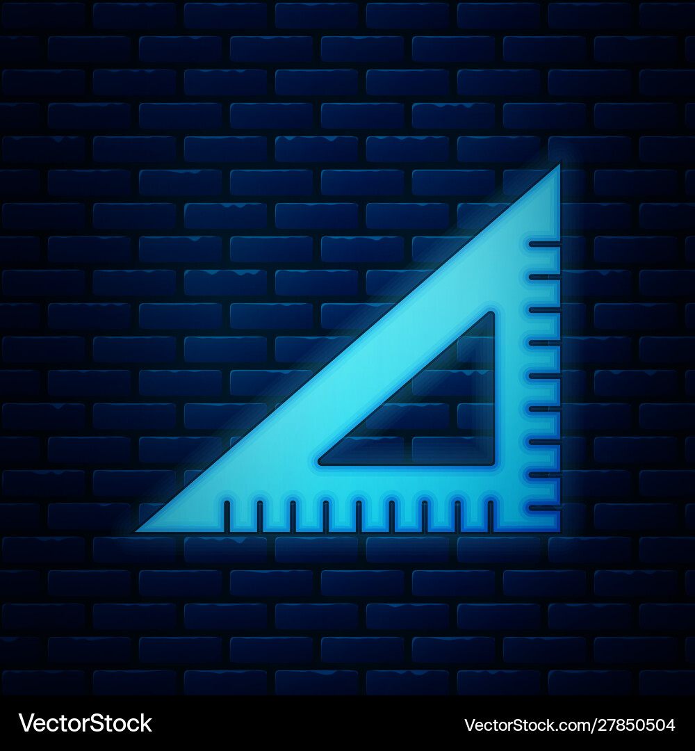 Glowing neon triangular ruler icon isolated vector image