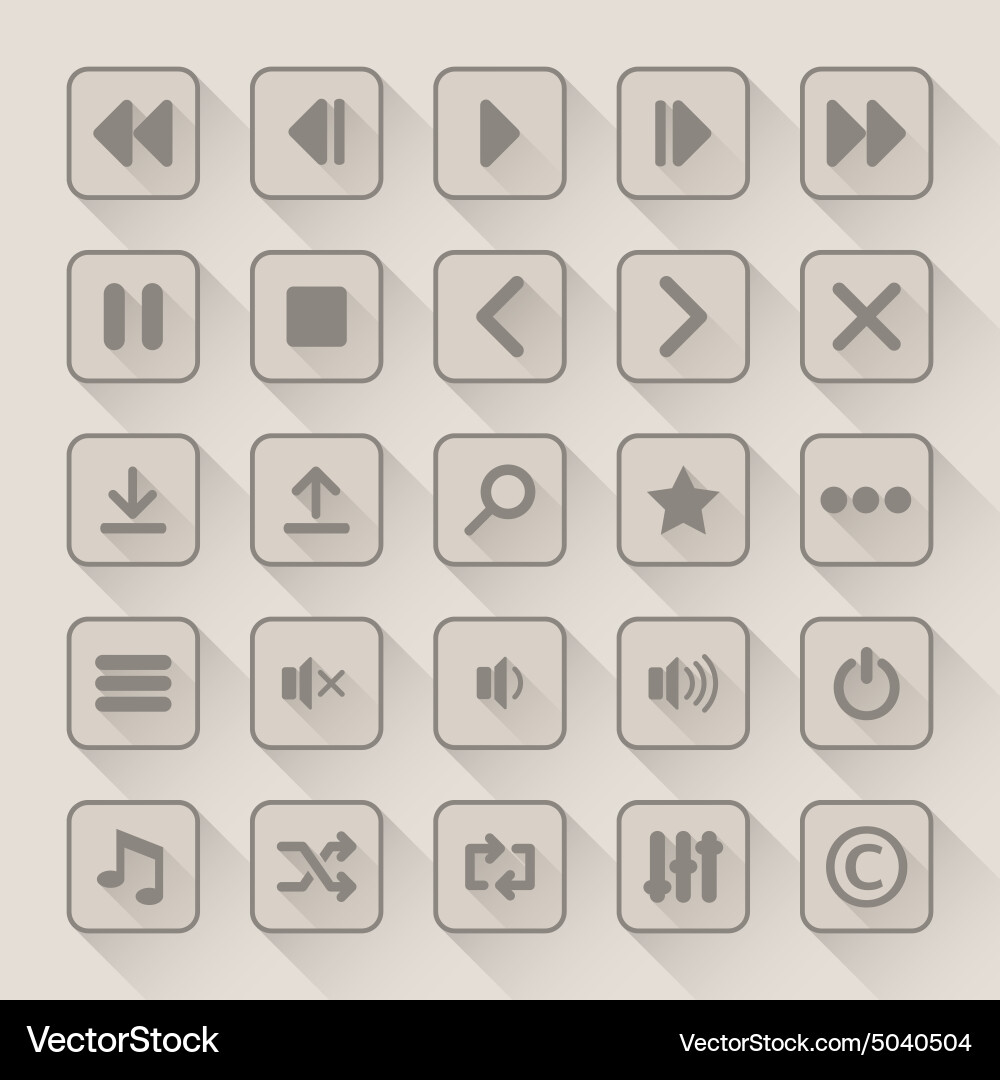 Media Player Icon Set - Long Shadow vector image
