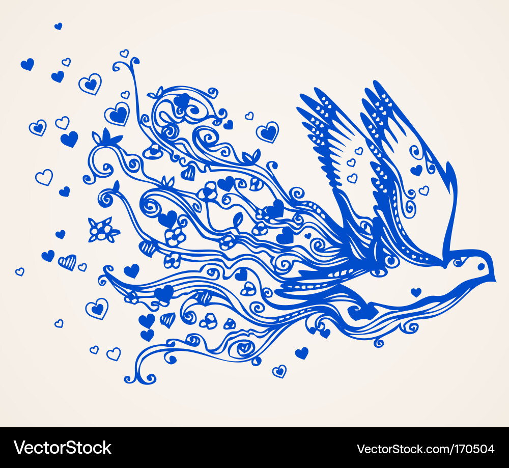 Swirly Floral Bird Doodle Vektorbild