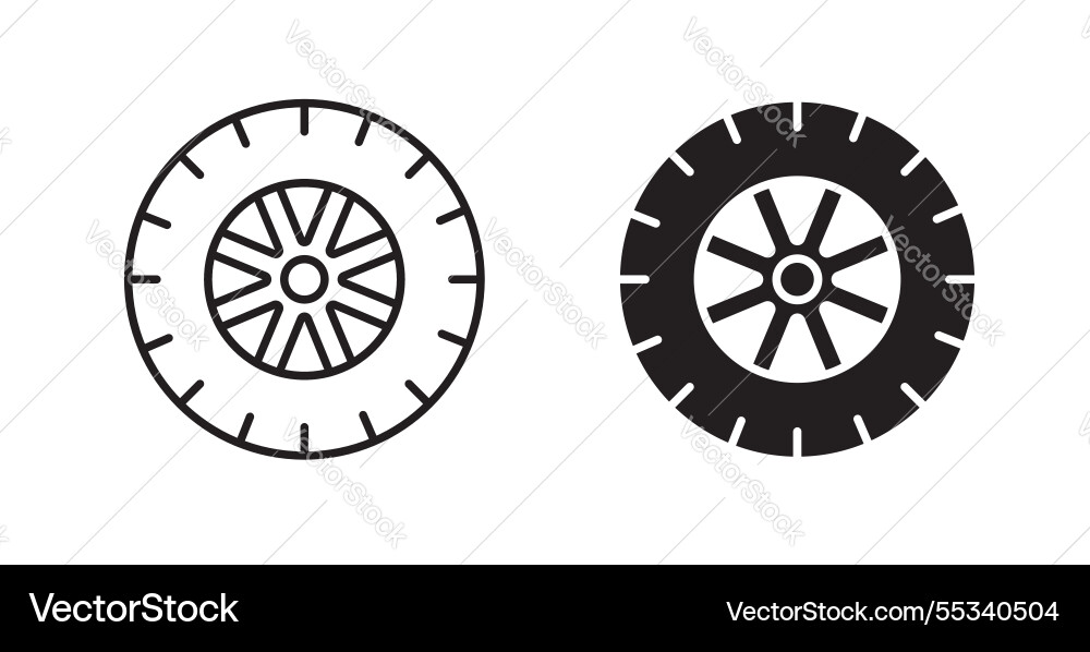 Tire filled and outlined icons on white background Vector Image