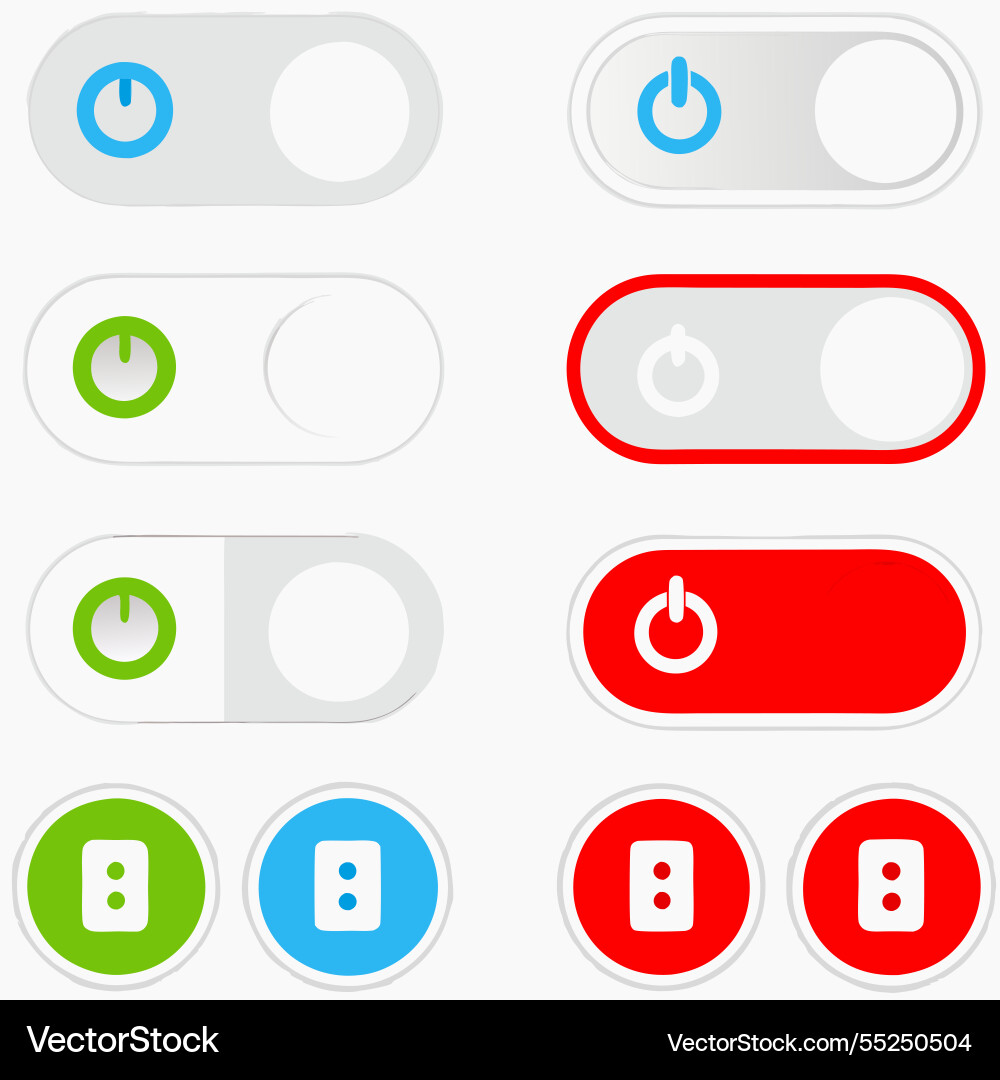 Toggle switch icons onoff buttons power symbols Vector Image