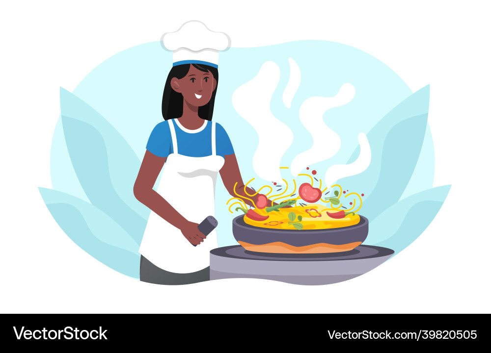 African woman cooking noodles African woman cooking noodles vector image