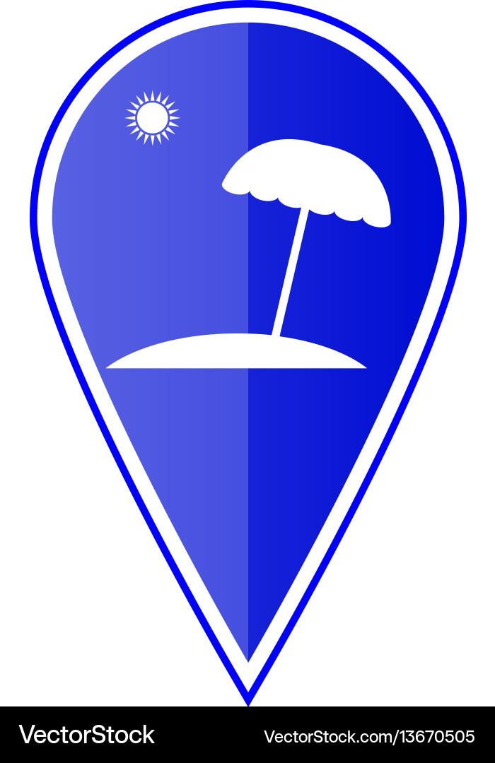Blue map pointer with beach vector image