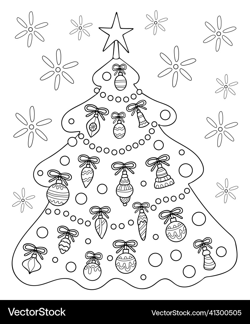Coloring page christmas tree decorated with toys Coloring page christmas tree decorated with toys vector image