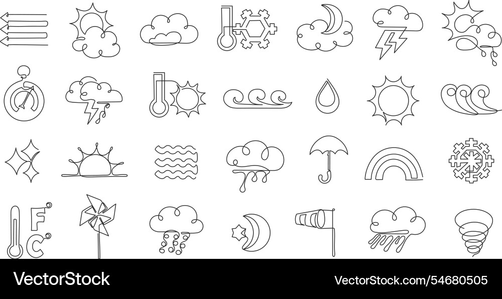 Continuous one line weather icons minimalist Continuous one line weather icons minimalist vector image