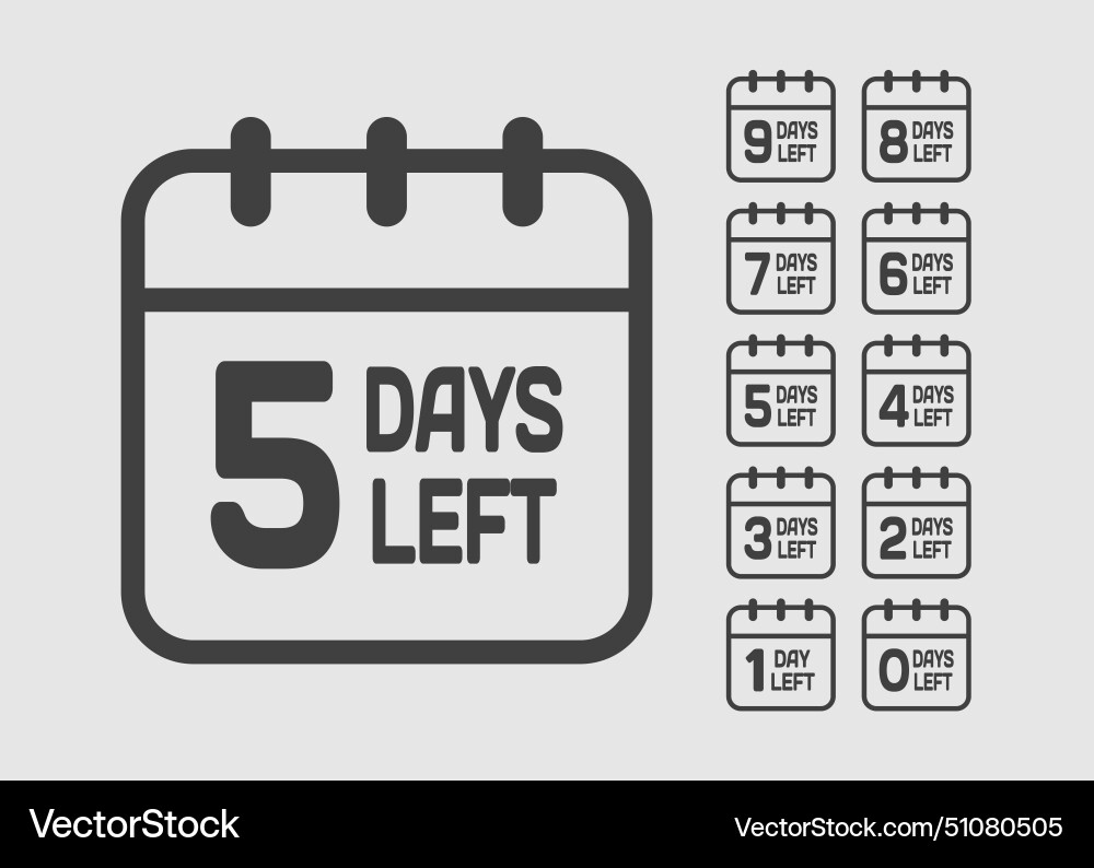 Countdown daily page calendar icon - 5 days left vector image