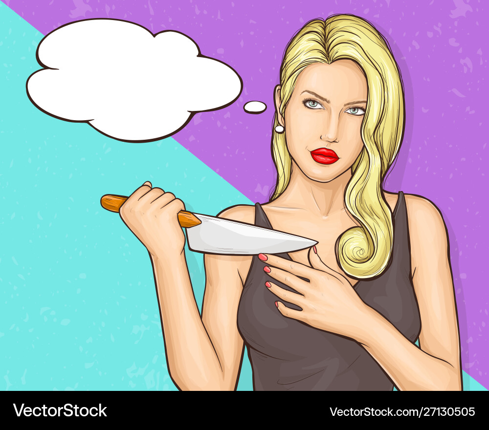 Killer wife with kitchen knife cartoon Killer wife with kitchen knife cartoon vector image