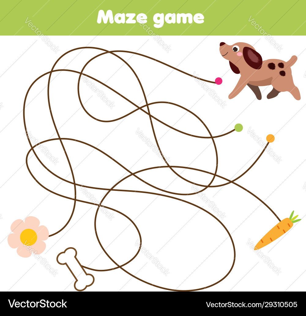 Maze puzzle help dog find bone activity Royalty Free Vector