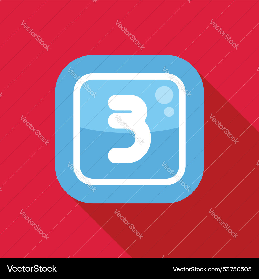 Number three on blue app button with long shadow Number three on blue app button with long shadow vector image