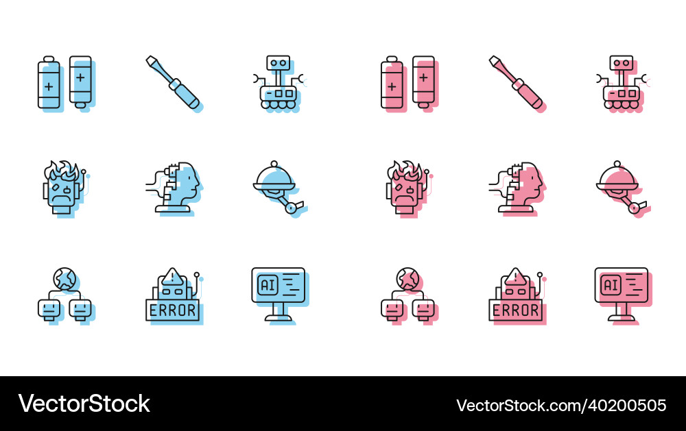 Set line artificial intelligence error robot Set line artificial intelligence error robot Vector Image