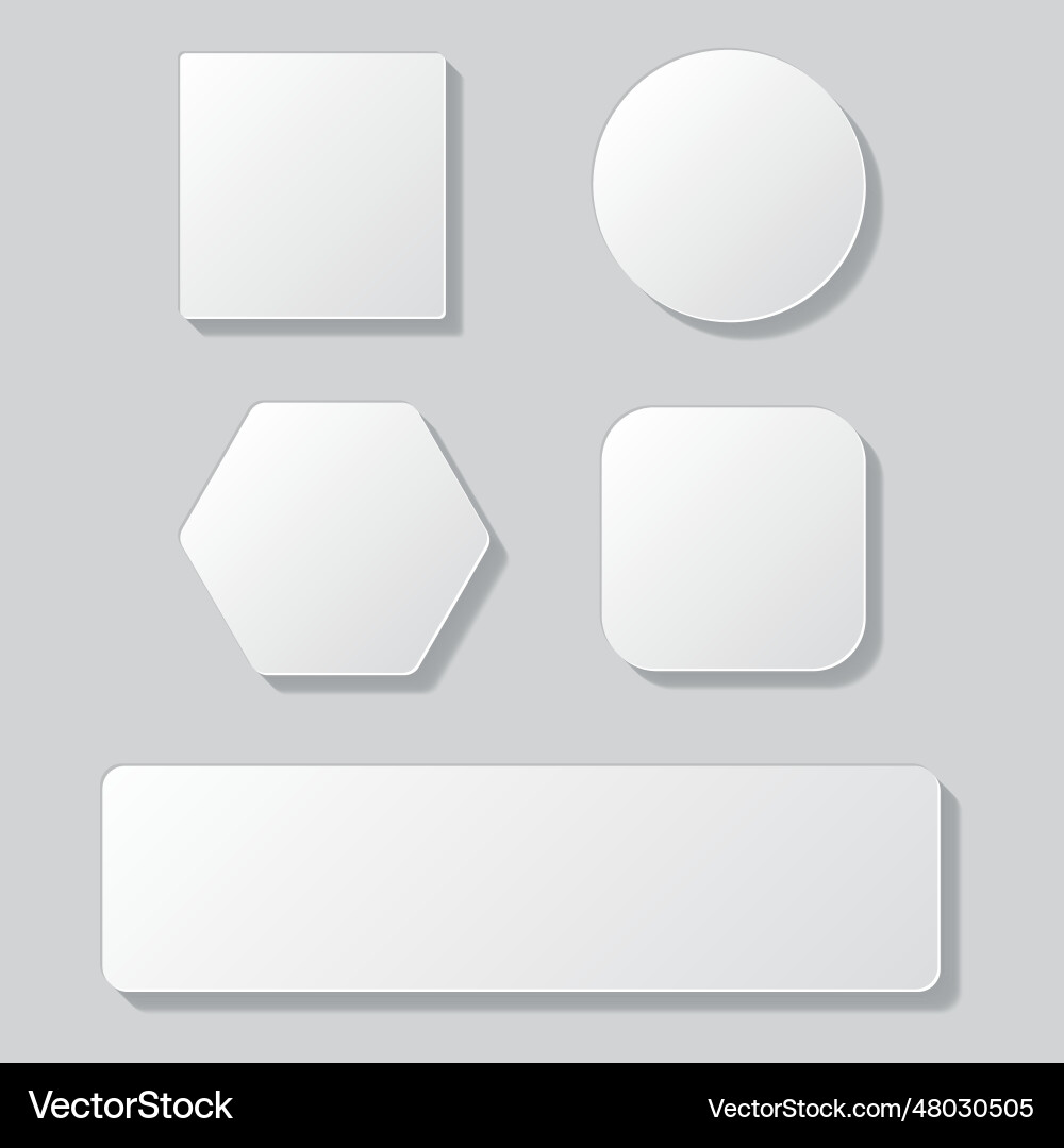 Set of white blank button round square rounded vector image