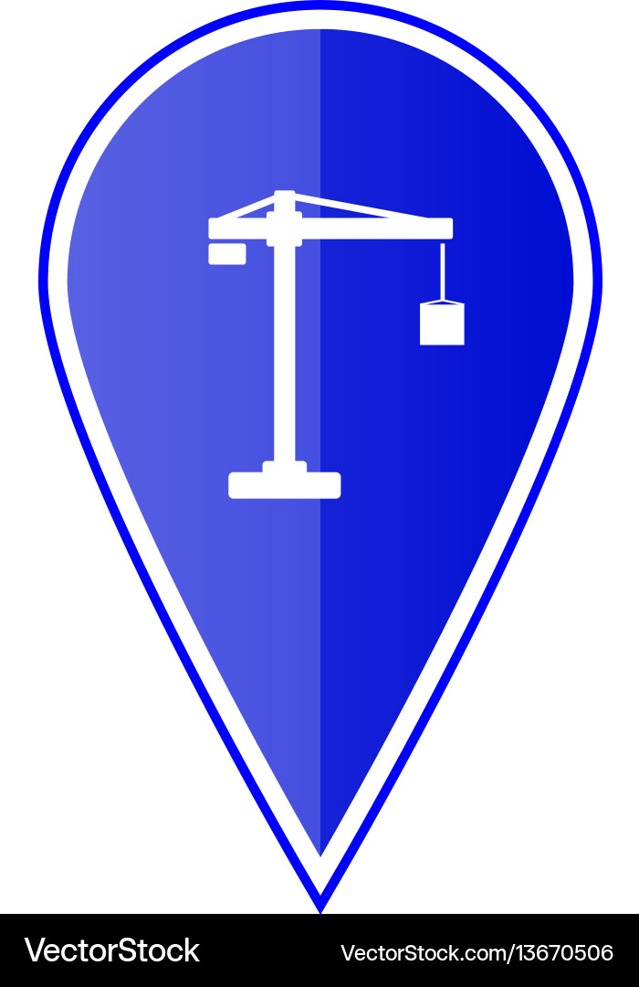 Blue map pointer with construction crane Vector Image