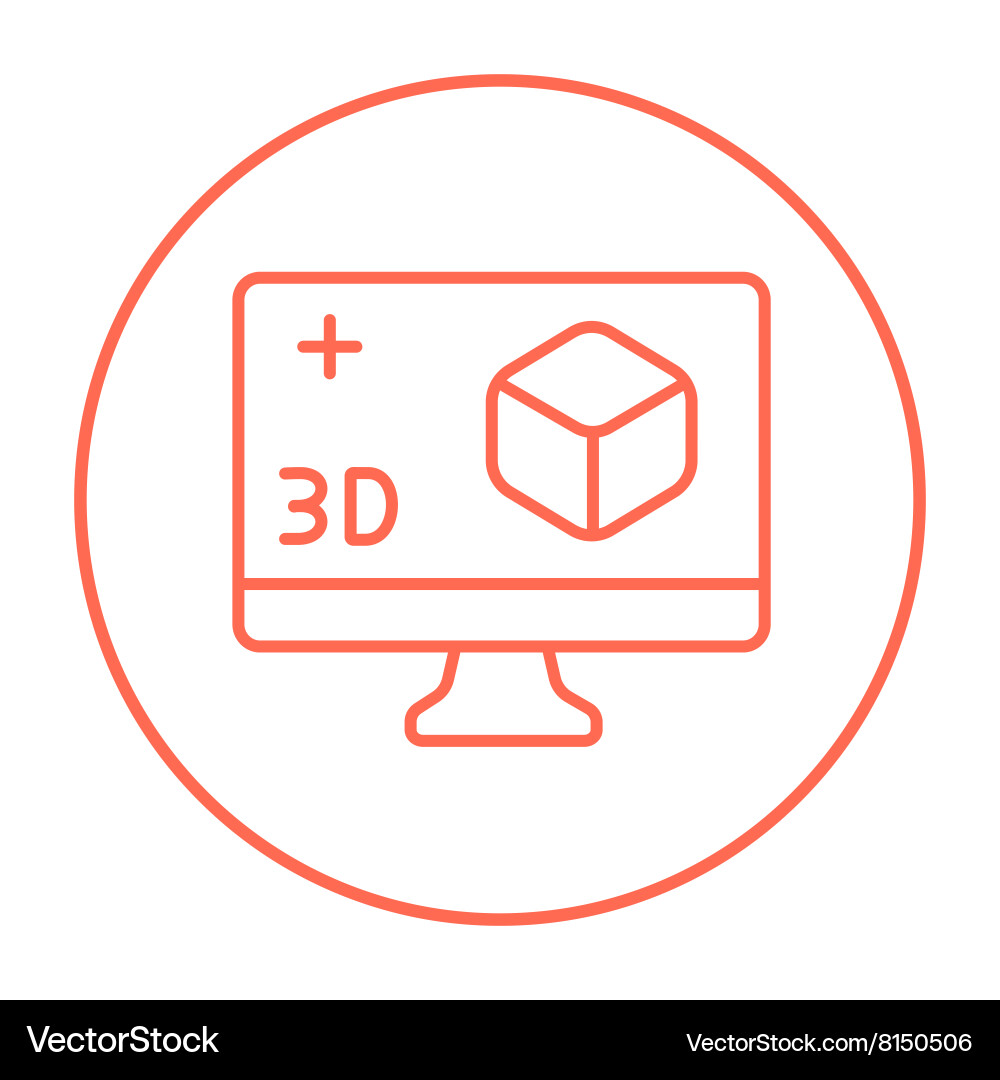 Computer monitor with 3d box line icon vector image