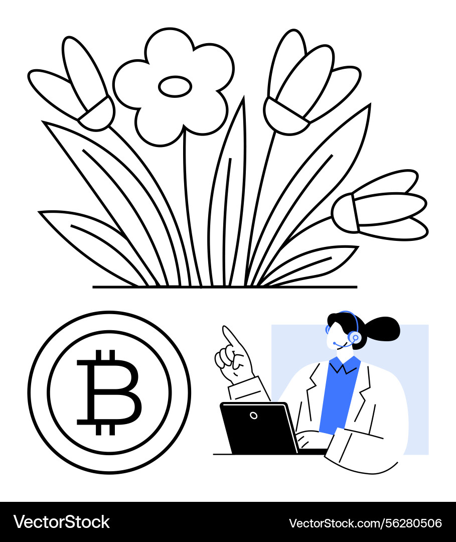 Customer support representative discussing bitcoin Vector Image