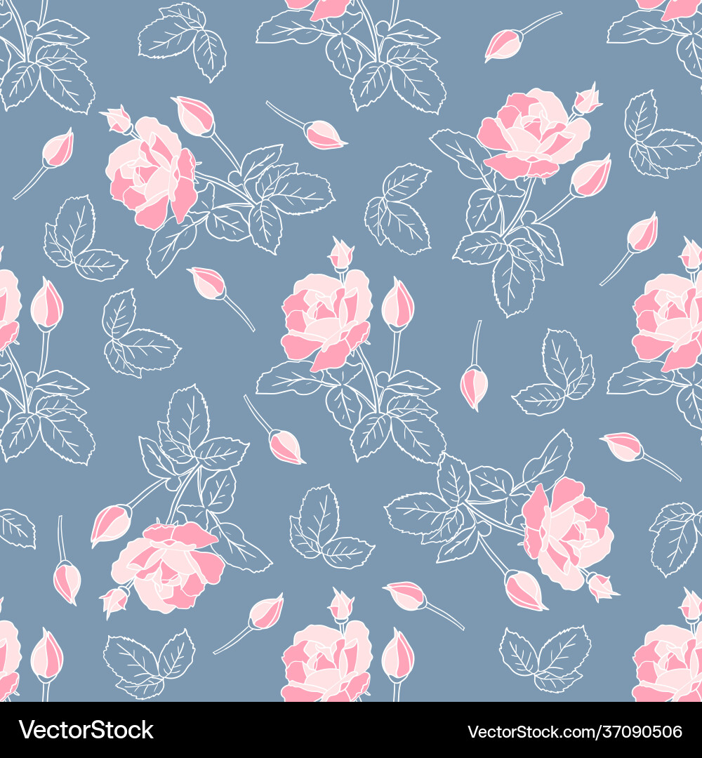 Delicate pink roses seamless pattern hand drawn Vector Image