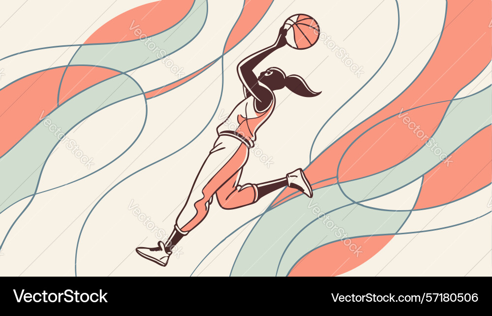 Dynamic basketball player in action with abstract Dynamic basketball player in action with abstract vector image