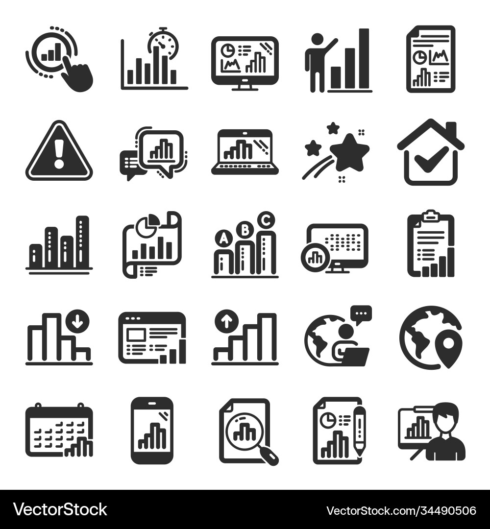 Graph icons set chart presentation report Graph icons set chart presentation report vector image