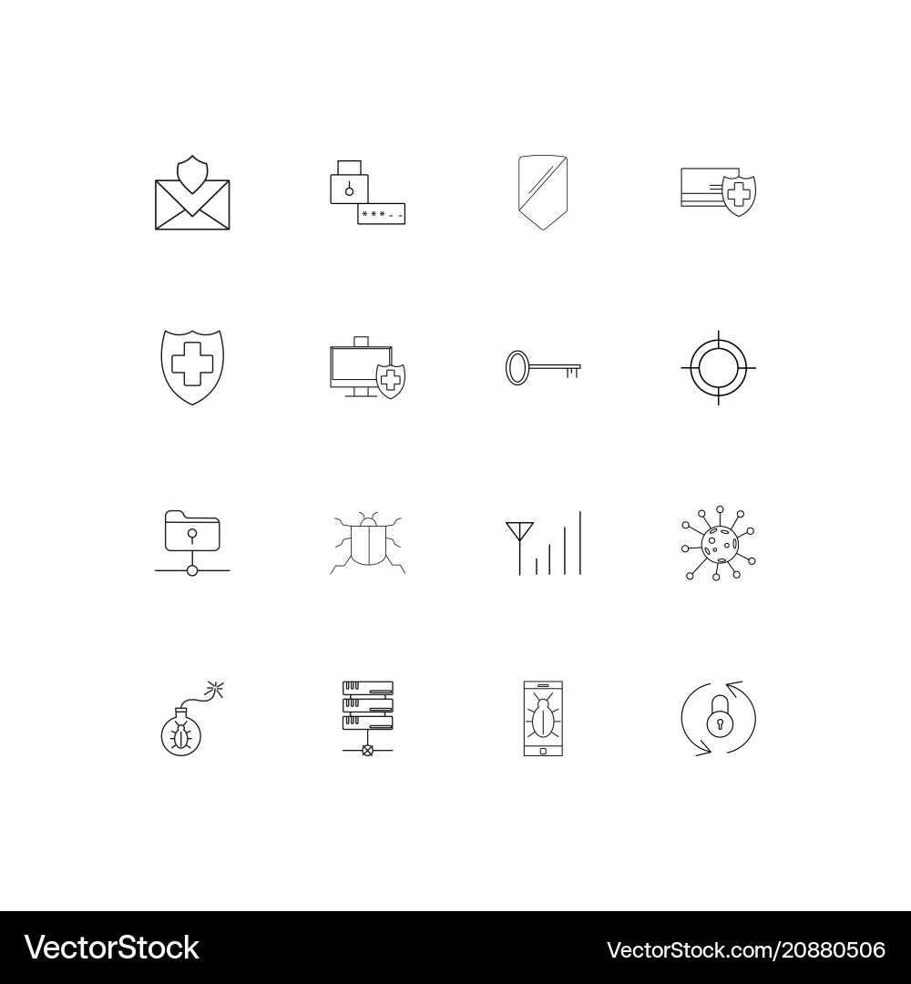 Internet security linear thin icons set outlined vector image
