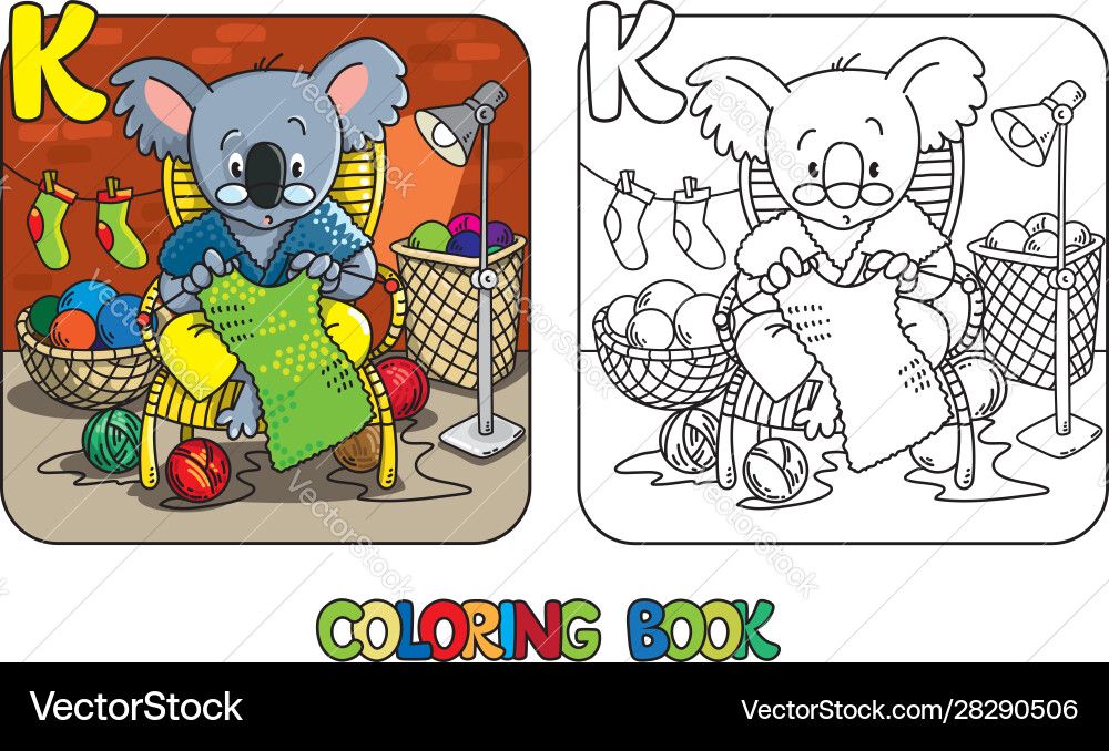 Koala Knitter Coloring Book Vector Image