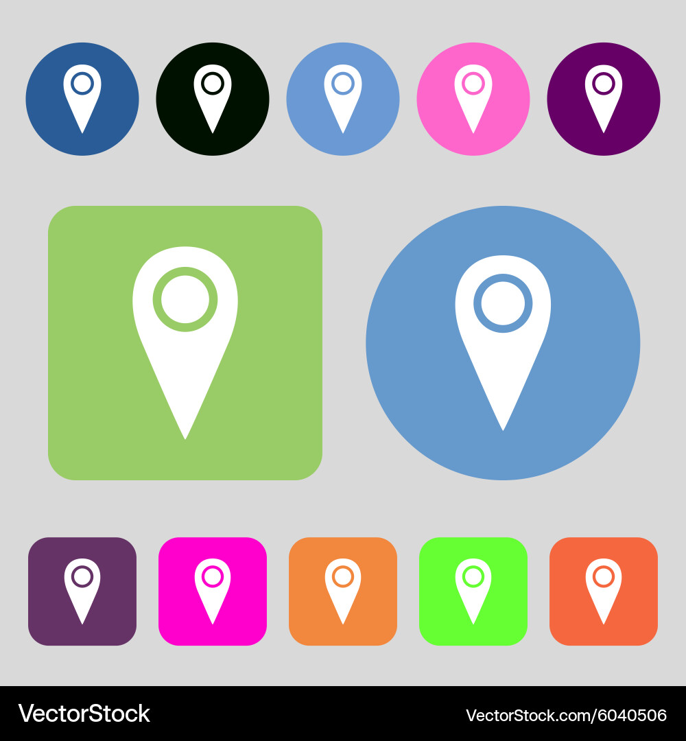 Map pointer icon sign 12 colored buttons flat vector image