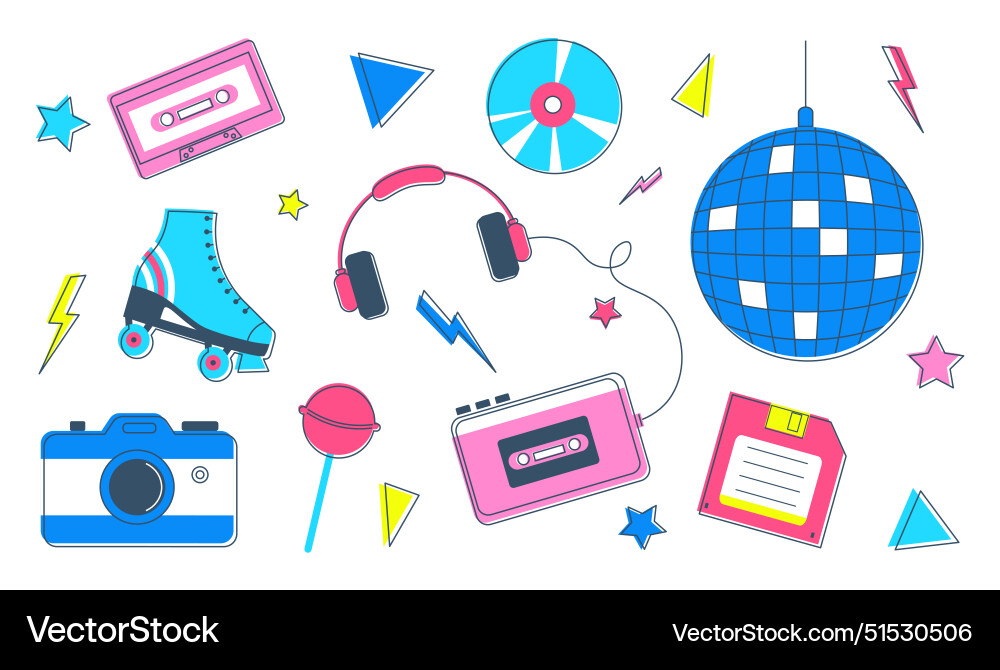 Set of retro elements from 90s Set of retro elements from 90s Vector Image