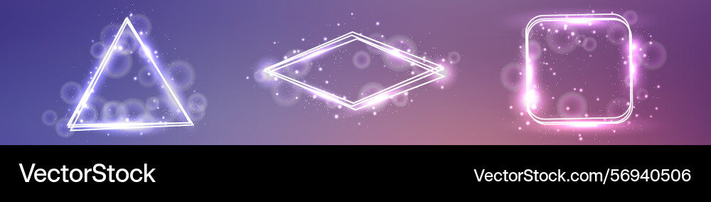 Set of three neon frames with shining effects and Set of three neon frames with shining effects and vector image