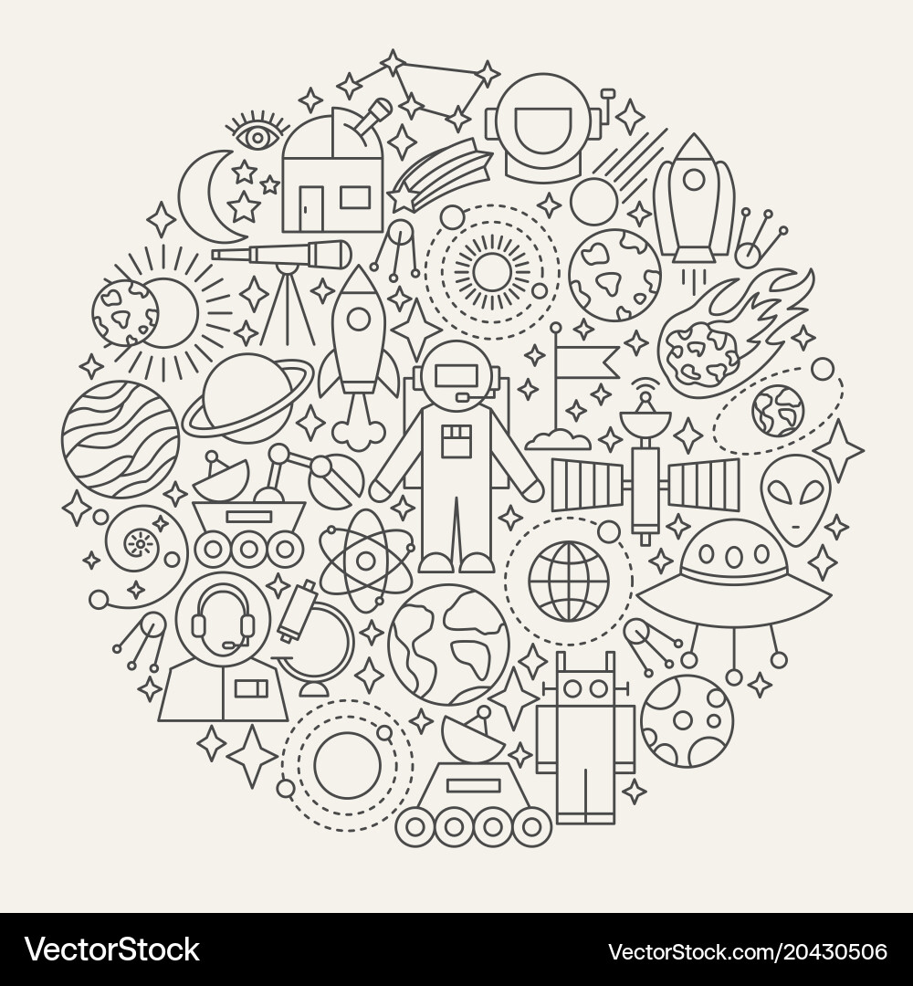 Space Line Icons - Celestial Objects vector image