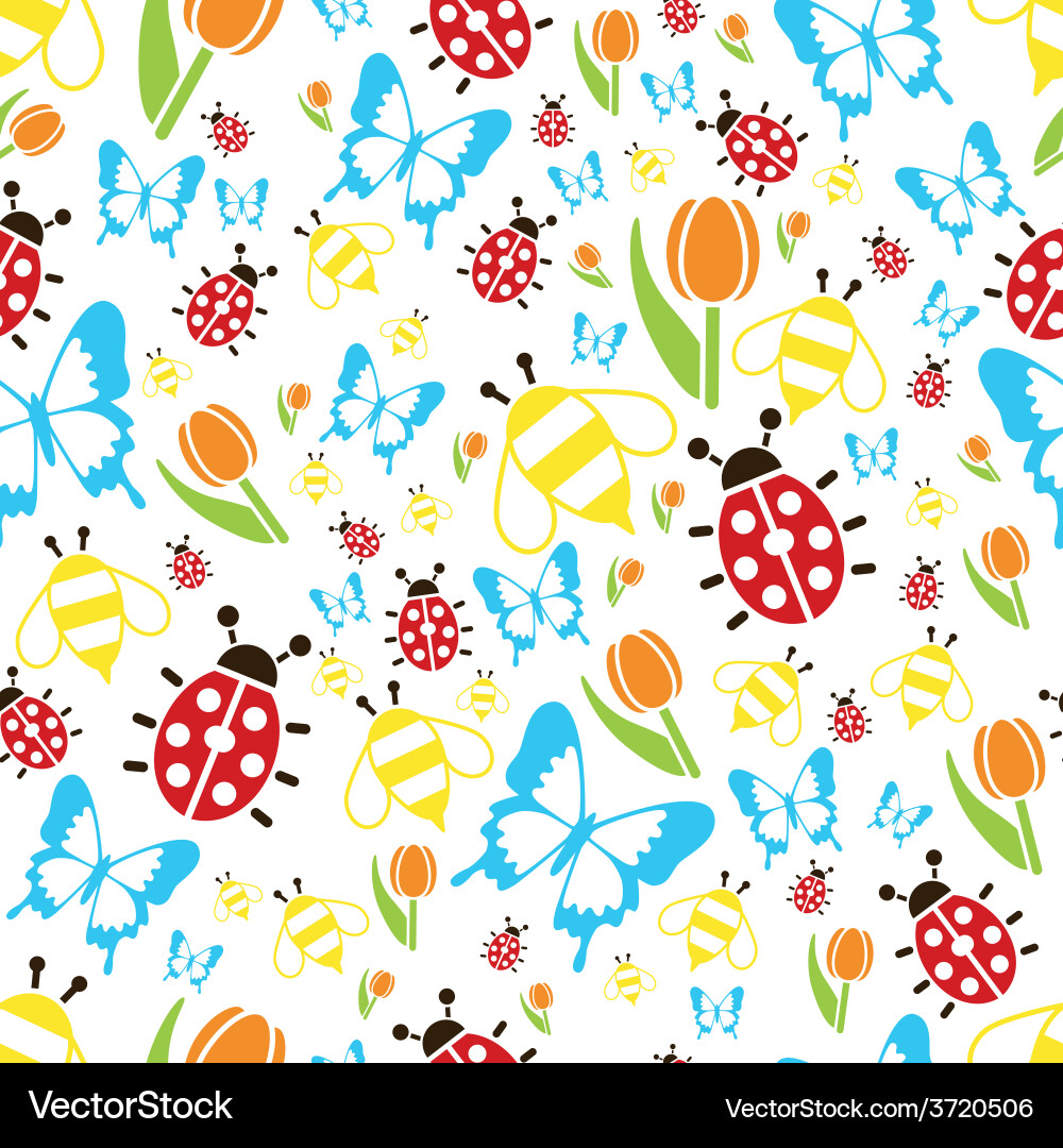 Spring Ladybird Seamless Pattern vector image