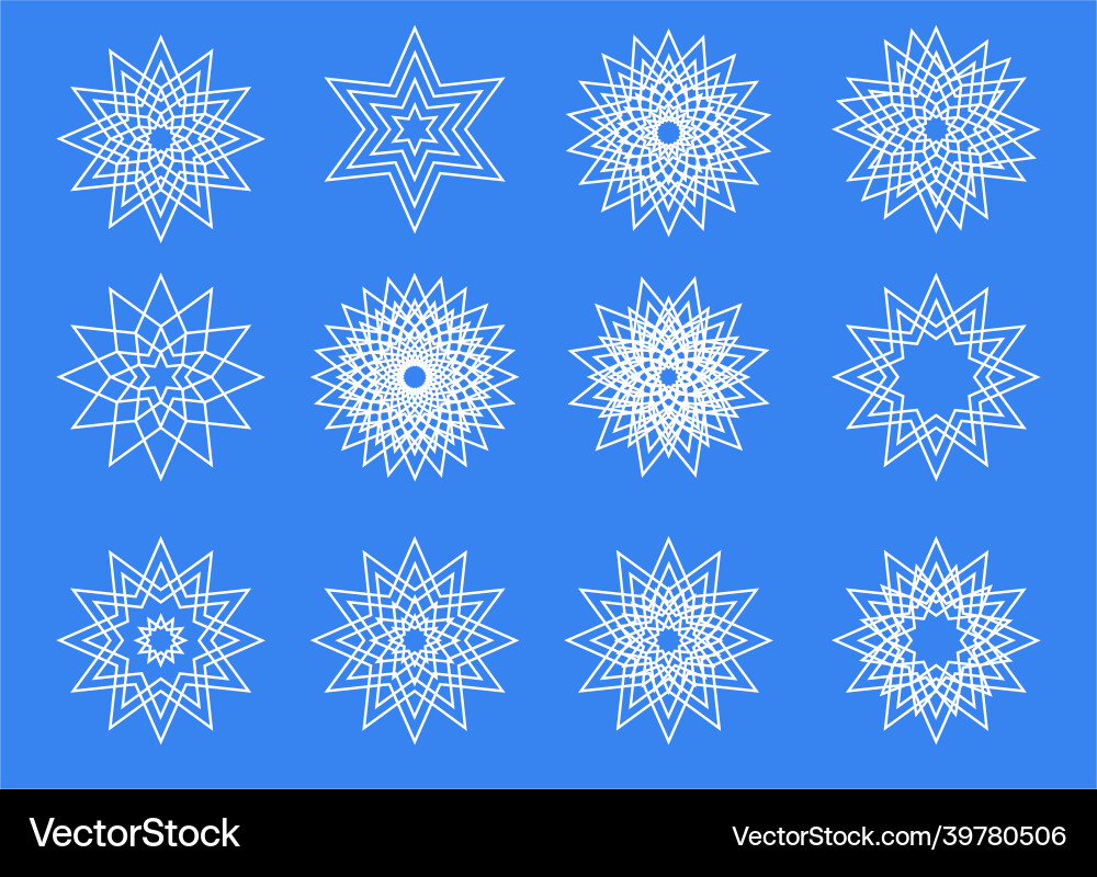 Symmetrical snowflake icon set Symmetrical snowflake icon set vector image