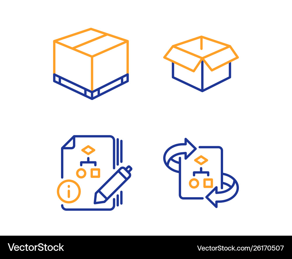 Algorithm delivery box and opened icons set Algorithm delivery box and opened icons set vector image