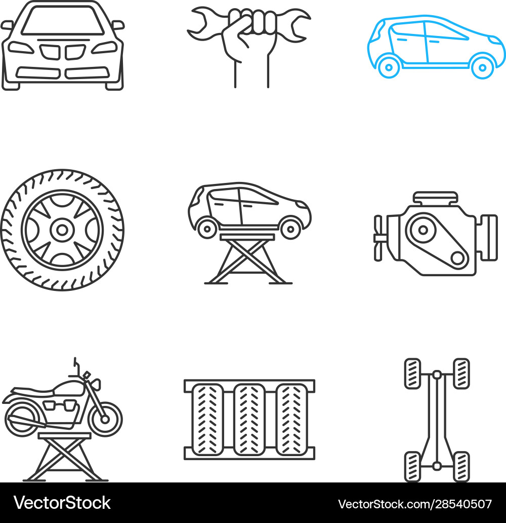 Auto workshop linear icons set Auto workshop linear icons set vector image