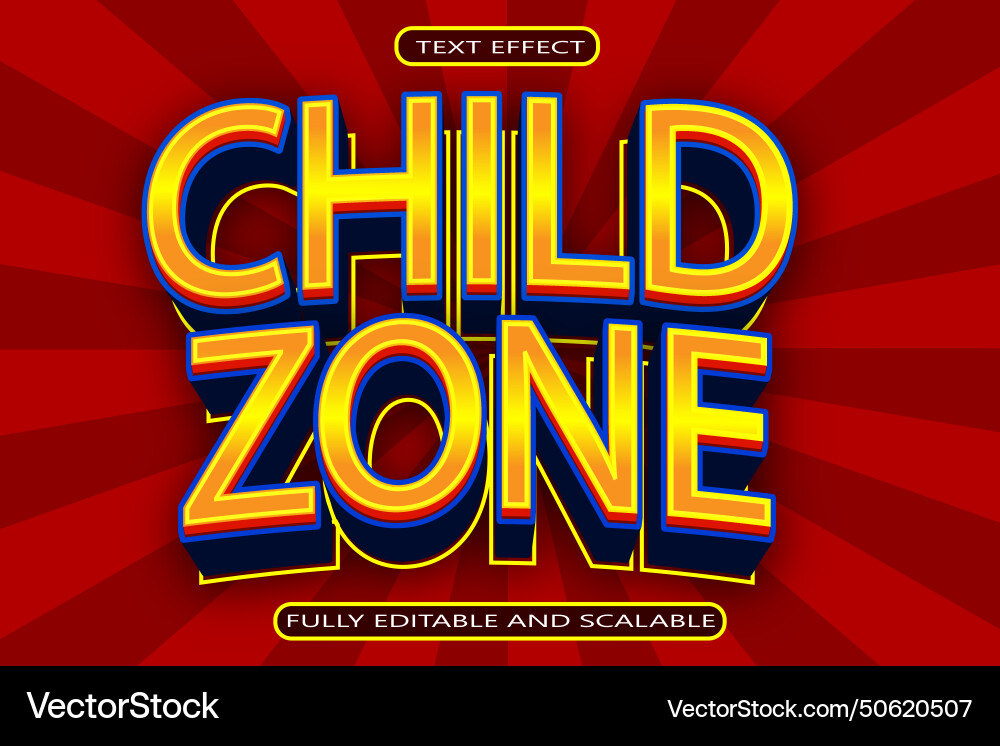 Child zone editable text effect 3 dimension Child zone editable text effect 3 dimension vector image