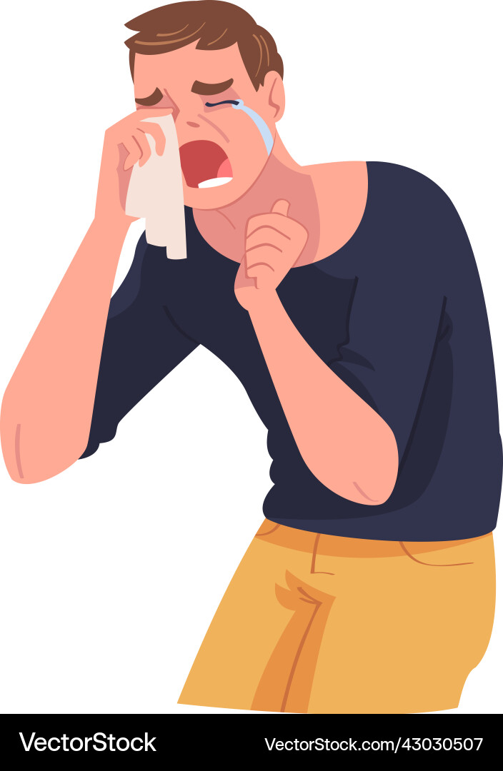 Crying man character weeping and sobbing from Crying man character weeping and sobbing from vector image