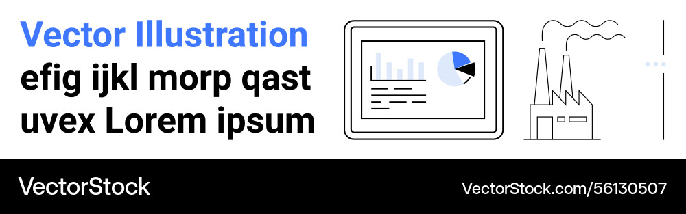 Factory insights dashboard with tablet displaying Vector Image