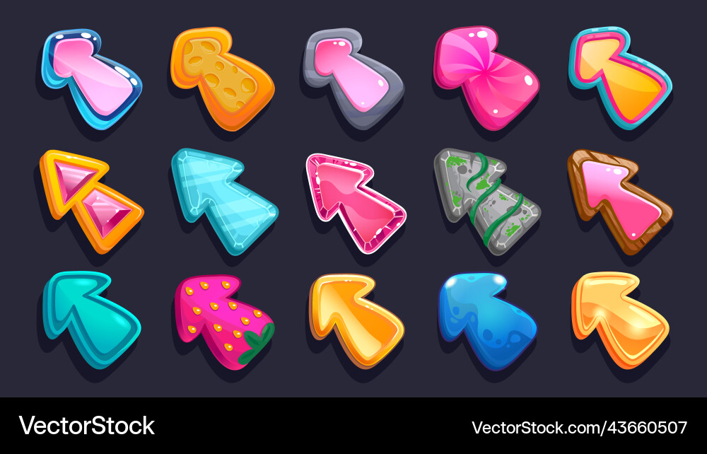 Game arrows asset cartoon cursors and pointers Game arrows asset cartoon cursors and pointers vector image