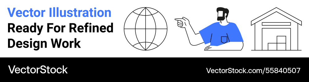 Man pointing at globe with warehouse icon Man pointing at globe with warehouse icon vector image