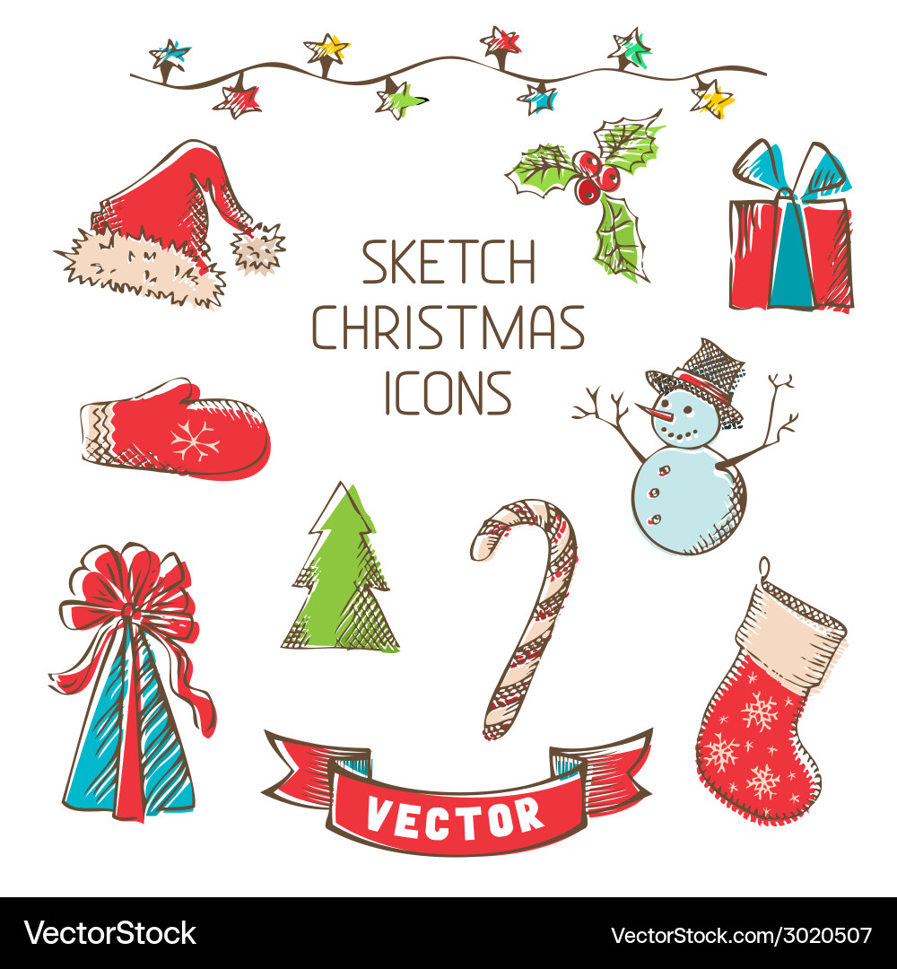 Retro Christmas Icons Vector Image