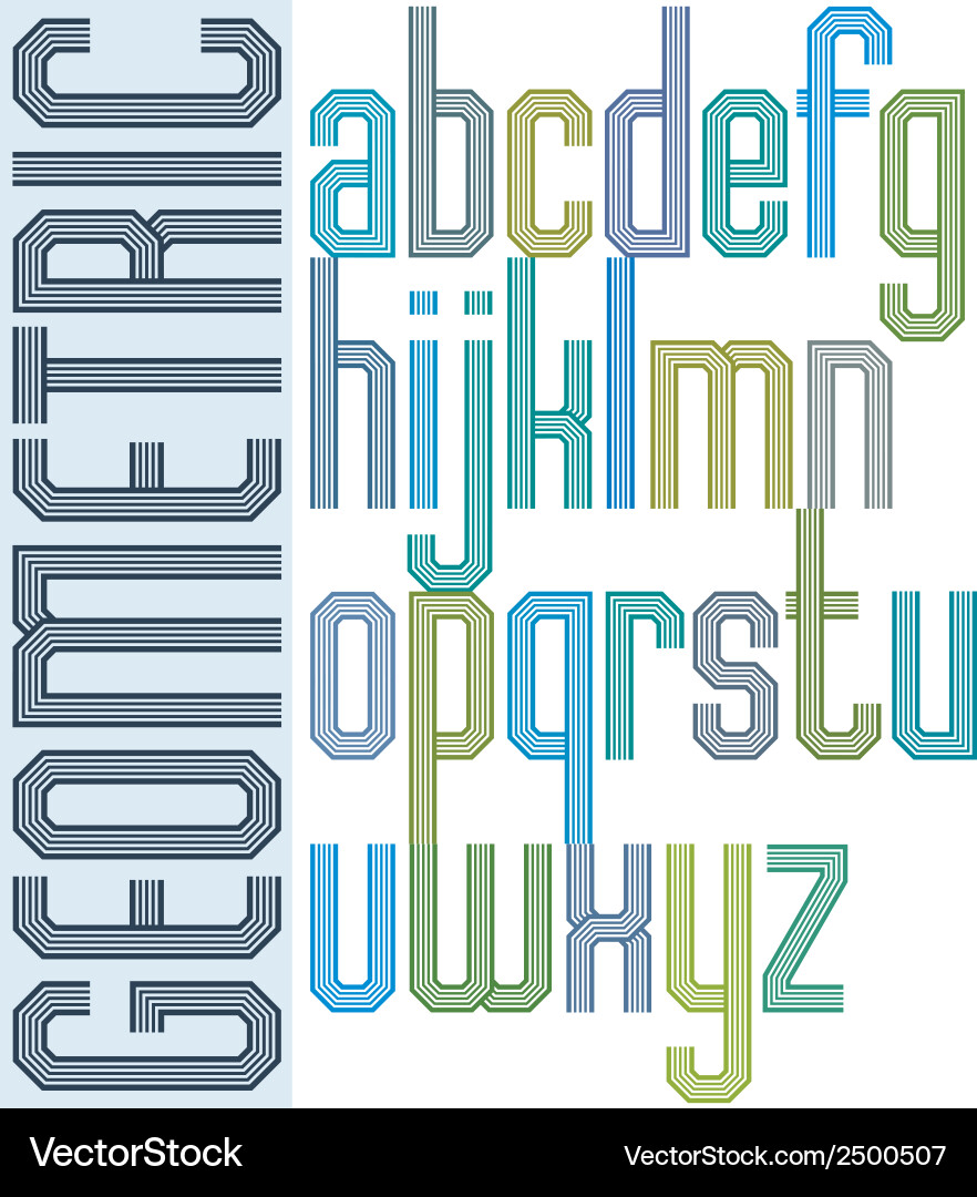Retro colorful font with repeated lines geometric vector image