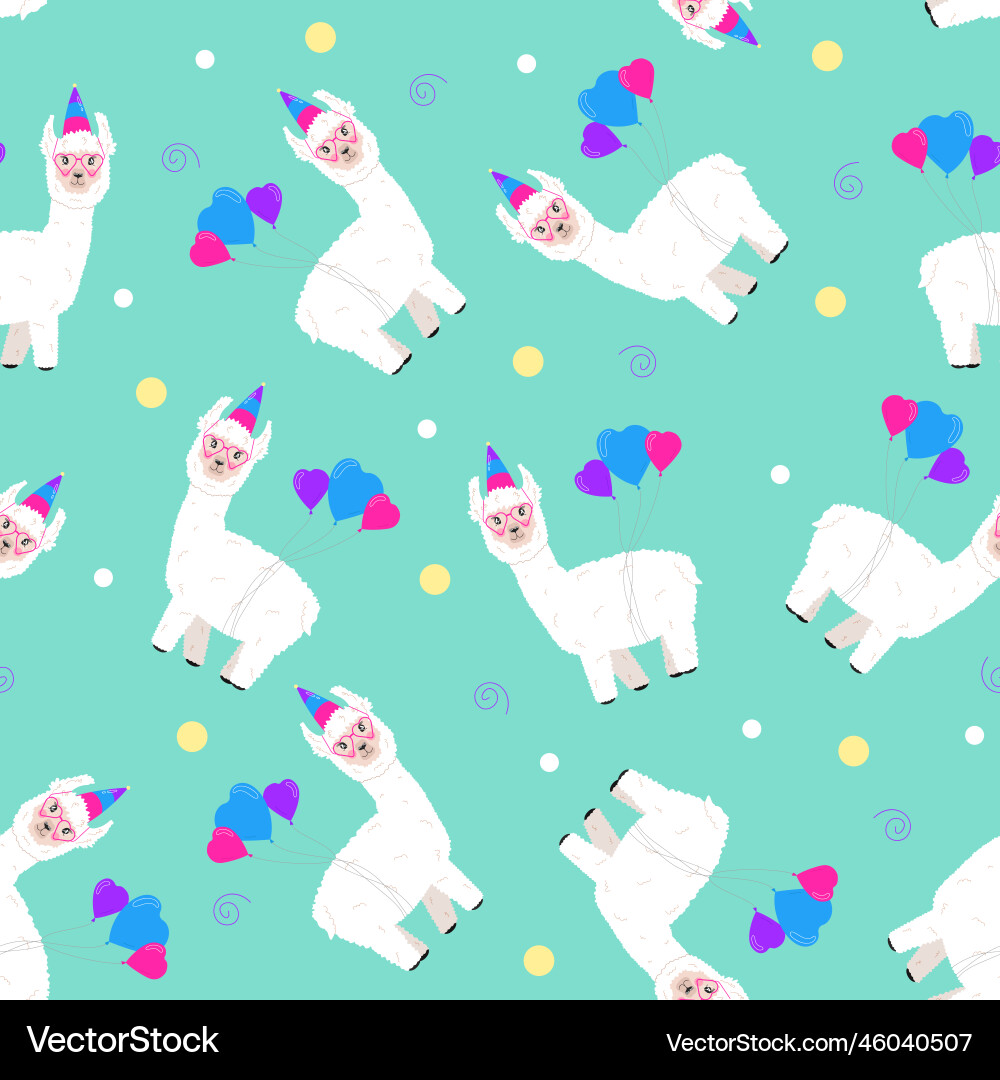 Seamless pattern with balloons and alpaca gl vector image