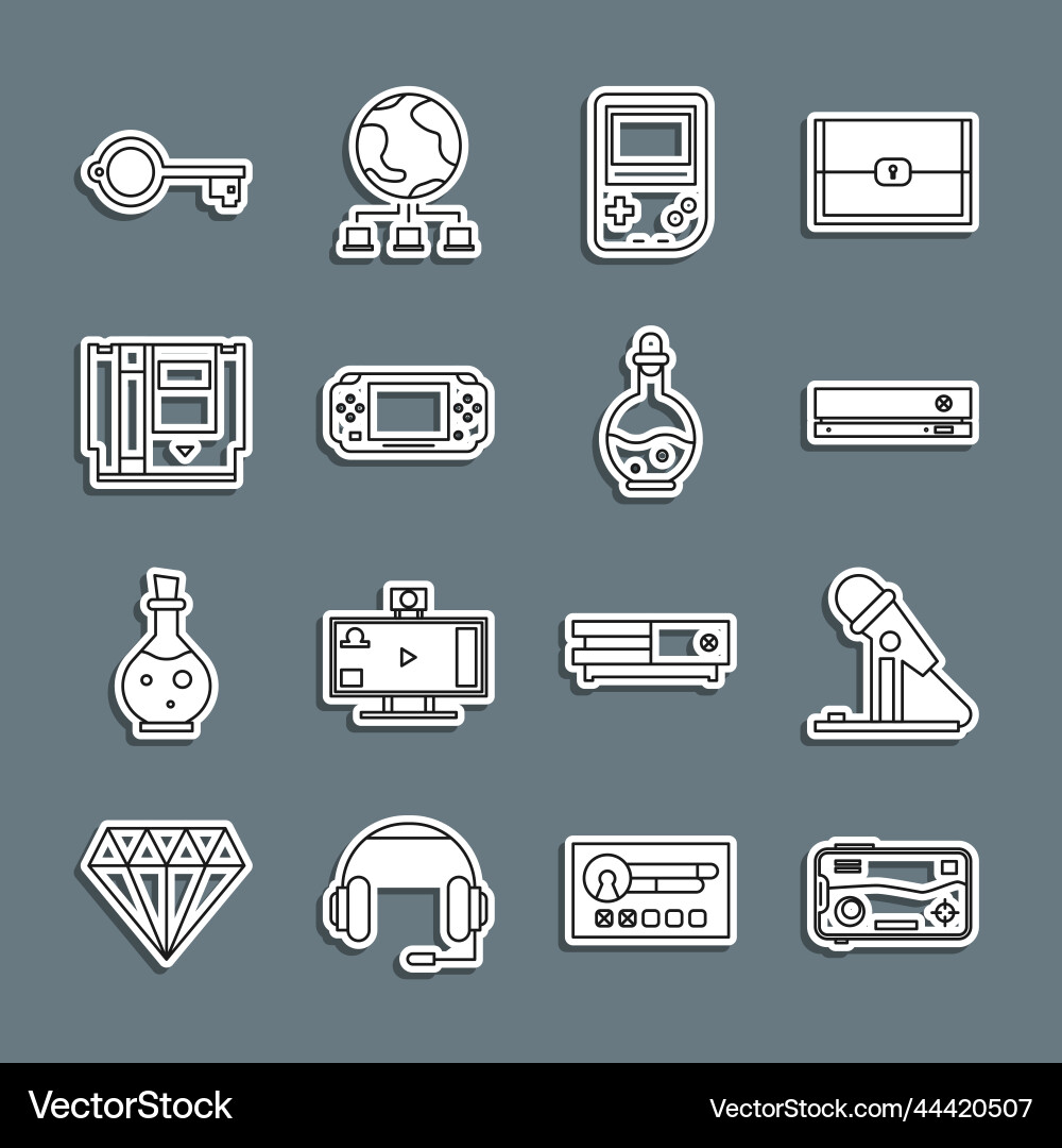 Set line mobile and playing in game microphone Set line mobile and playing in game microphone Vector Image