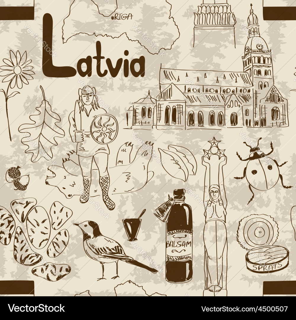 Sketch latvia seamless pattern vector image