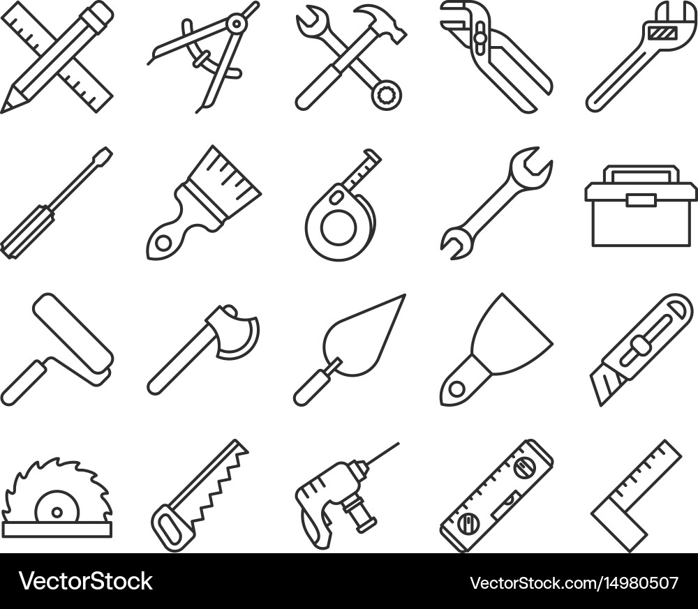 Tool Line Icons - Mechanics vector image